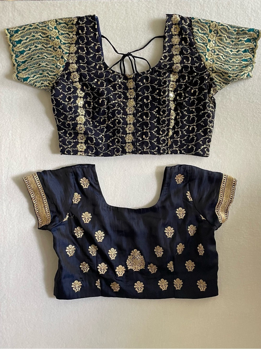 Indian Saree Blouses - Bundle of 2 - Embroidered Zari & Brocade Chili Crop Tops